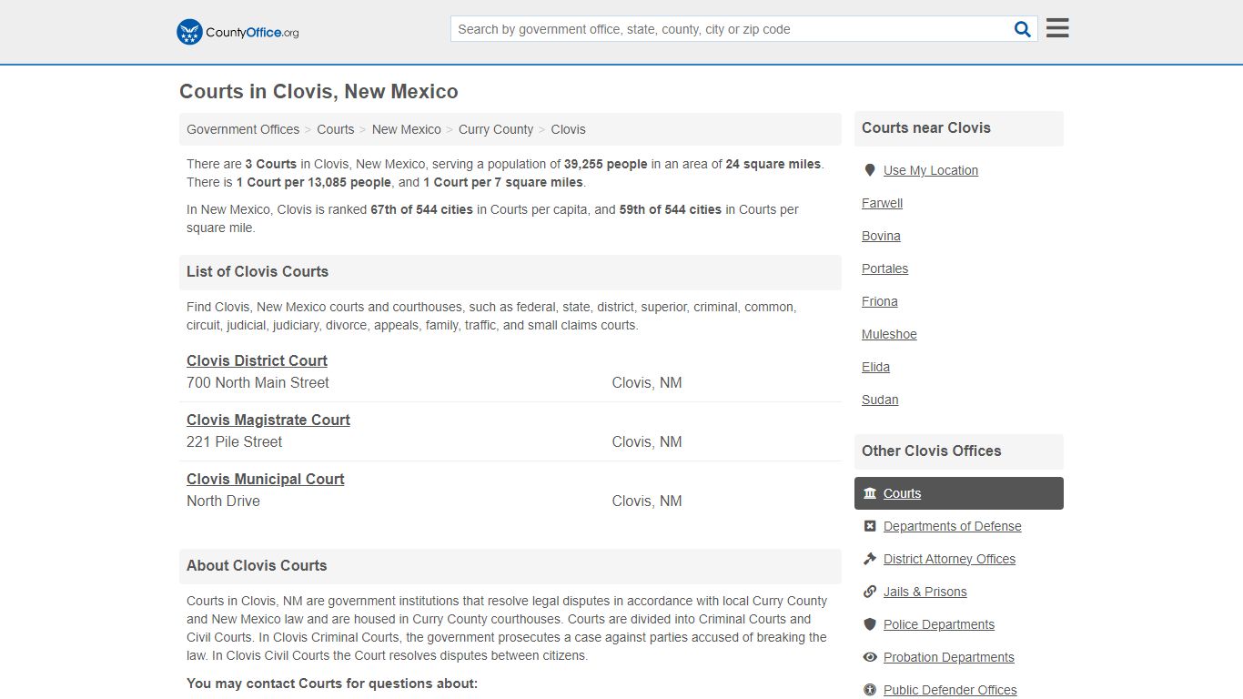 Courts - Clovis, NM (Court Records & Calendars) - County Office